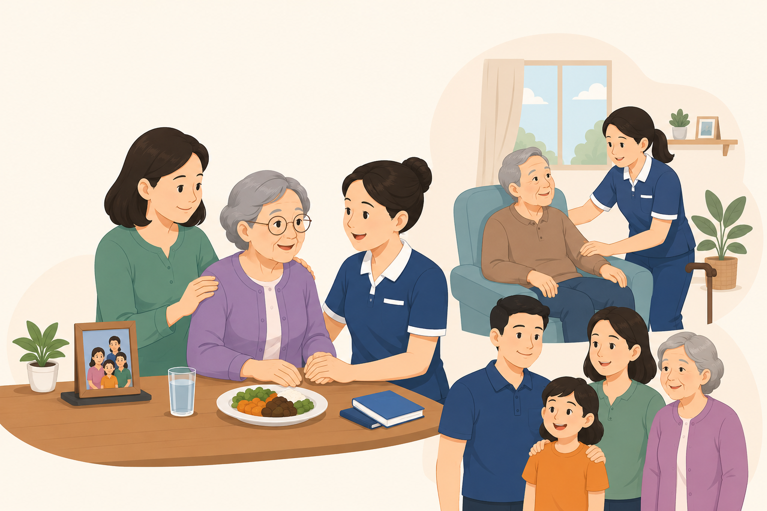 Elderly parent receiving care at home in Malaysia from a domestic helper