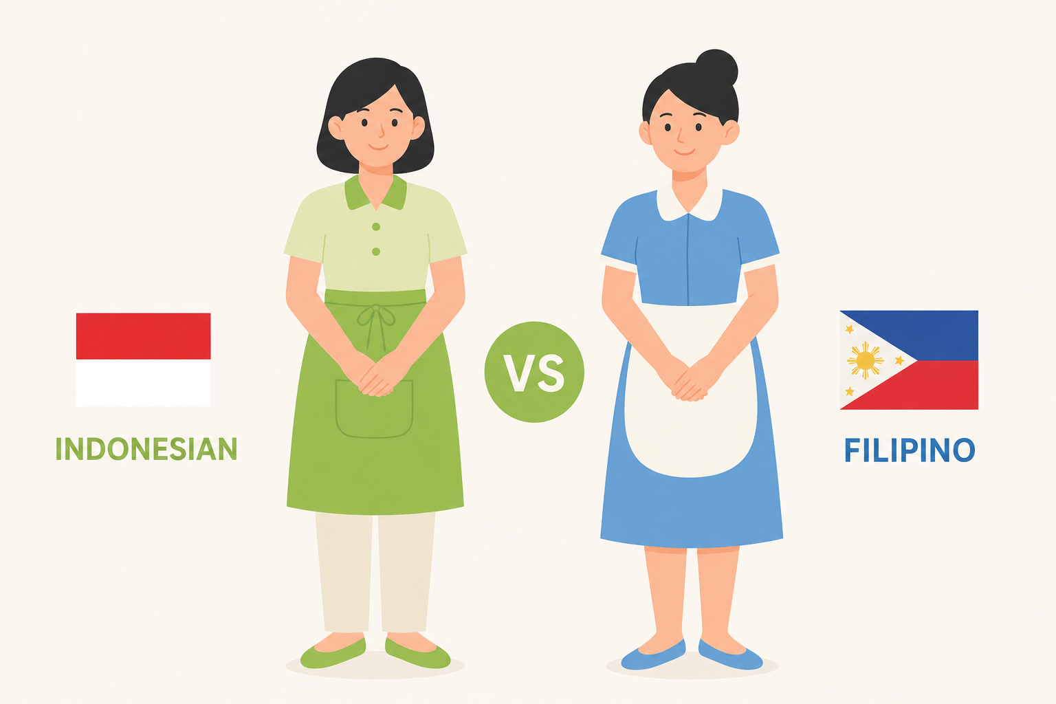 Indonesian maid vs Filipino maid comparison illustration